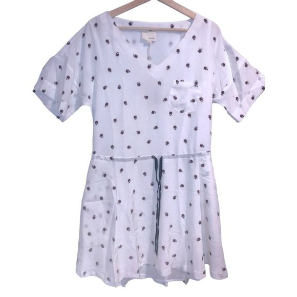 Band of Outsiders Silk Beetle Mini Dress White Pockets Small Womens Bugs Insects - Picture 2 of 6